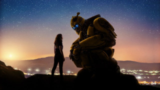 Woman robot night sky stars - giant free wallpaper for desktop