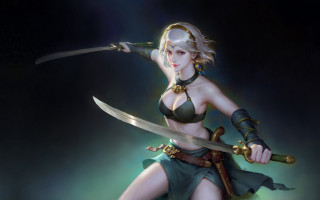 Woman bikini swords fantasy art - a green skirt free wallpaper
