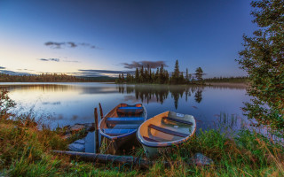Lake shore boats sunset nature - the shore of a lake free wallpaper
