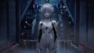Futuristic suit hallway city night - red eye free wallpaper