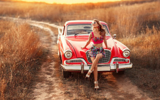 Woman redcar field sunset jewelry - dry free wallpaper