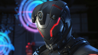 Futuristic man red light helmet - neon free wallpaper
