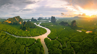 River forest horizon sunset cloudy - a sun setting free wallpaper