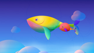 Fish colorful tail yellow body - blue sky in the background free wallpaper