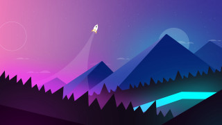 Colorful landscape rocket mountain lake - surreal design free wallpaper