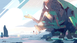 Dinosaur snow people walking building - a building in the background free wallpaper