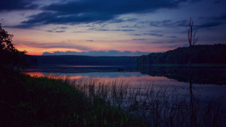 Lake boat sunset clouds trees 2 - dennis ashbaugh free wallpaper for desktop