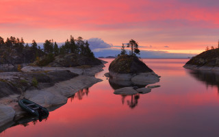 Boat rocks trees sunset matte - arkhip kuindzhi free wallpaper