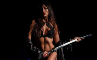Aramenta dianthe vail cyberpunk sword - a woman in a bikini holding free wallpaper