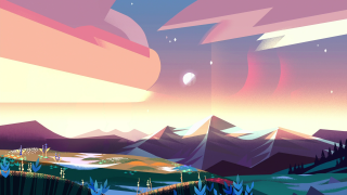 Mountains sky sun stars landscape - a painting of a landscape free wallpaper