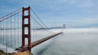 Large bridge foggy sky hills - a large bridge free wallpaper
