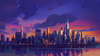 City skyline sunset reflection architecture - anton fadeev free wallpaper