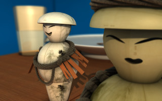 Wooden statue person hat mustache - an ambient occlusion free wallpaper for desktop