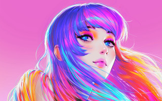 Long haired colorful woman pink - rossdraw global illumination free wallpaper