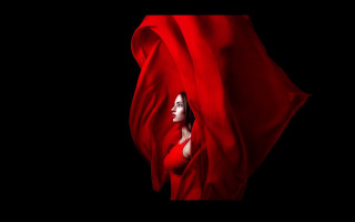 Woman red dress hiding red - chen lu free wallpaper for desktop