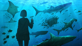 Woman sharks fish ocean underwater - fish free wallpaper