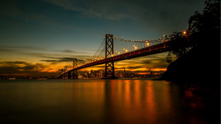 Bridge water city night lights 37 - night time free wallpaper