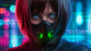 Woman gasmask neonlights futuristic cyberpunk - a futuristic background free wallpaper
