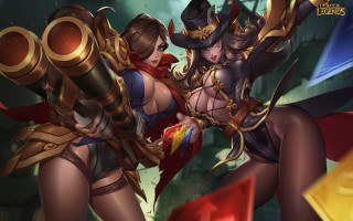 Two women costumes guns city - costume free wallpaper