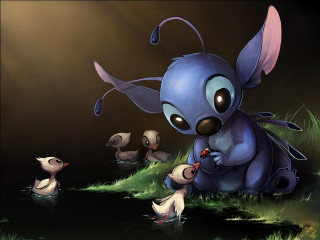 Blue bunny ducks dark background - furry free wallpaper