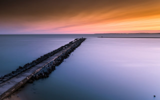 Long pier ocean sunset colorful - rich moody colour free wallpaper
