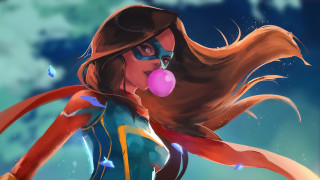 Cartoon girl bubble chewinggum blueshirt - a red scarf free wallpaper