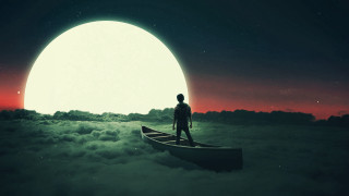 Moon boat lake surreal astronaut - surreal photography free wallpaper