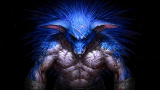 Blue red furry creature glowing - creature free wallpaper