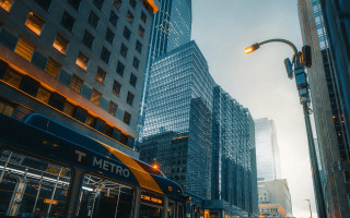 City street bus trafficlight skyscraper - futurism free wallpaper