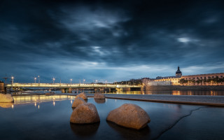 River bridge night clouds matte - rock free wallpaper