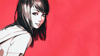 Woman white shirt black hair - anime visual free wallpaper