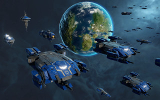 Blue ships aircraft battle planet - star citizen halo free wallpaper