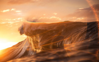 Wave breaking large ocean sunset - sunrise time free wallpaper