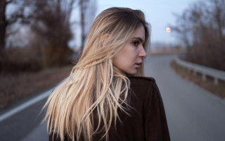 Woman blonde hair road tree - a woman free wallpaper