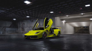 Yellow sports car garage open - empty free wallpaper