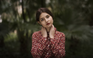 Woman red shirt woods portrait - barbizon school free wallpaper