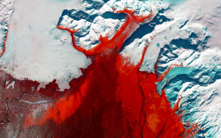 Satellite land water mountains space - high saturation free wallpaper