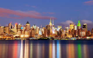 City skyline lake night colorful 2 - ashcan school free wallpaper