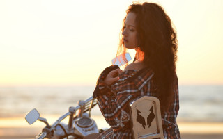 Woman motorcycle ocean drinking water - daphne mcclure free wallpaper