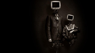Man woman suit hat monitor - free cyberpunk wallpaper