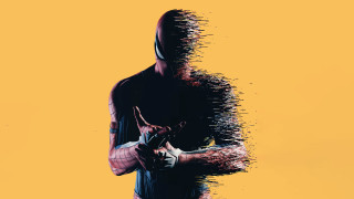 Masked gunman orange sunset poster - a yellow wall free wallpaper