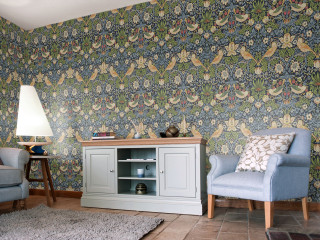 Living room blue chair blue - bird free wallpaper