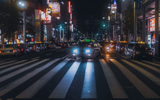 Cyberpunk car street night neon - traffic free wallpaper