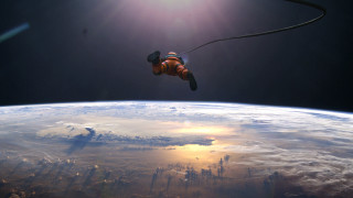 Man red suit space earth - a red suit free wallpaper
