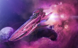 Space ship purple pink stars - a space ship free wallpaper
