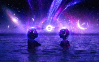Psychedelic water purple sky stars - a purple light free wallpaper