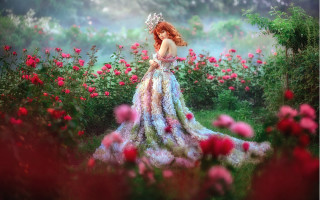 Woman dress field crown flower - a field of flowers free wallpaper