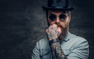 Bearded man glasses tattoos maximalism - tattoo free wallpaper