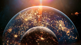 Earth space star aurora moon - matte painting concept art free wallpaper