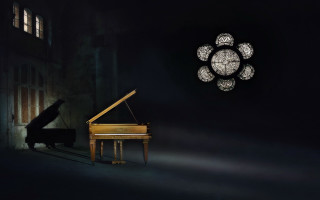 Piano clock darkroom window light - bruce munro free wallpaper